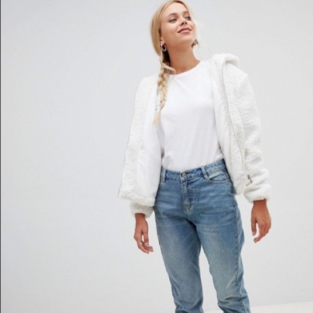 Asos White Hooded Teddy Coat